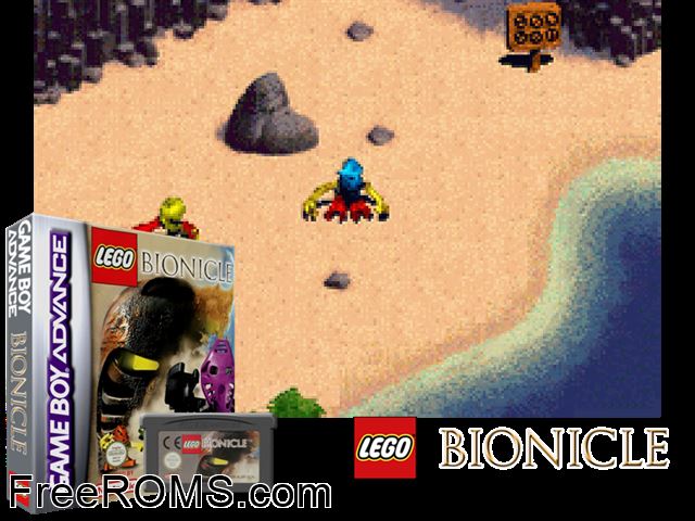 Lego Bionicle Gameboy Advance game showing 3D box cover and gameplay screenshot
